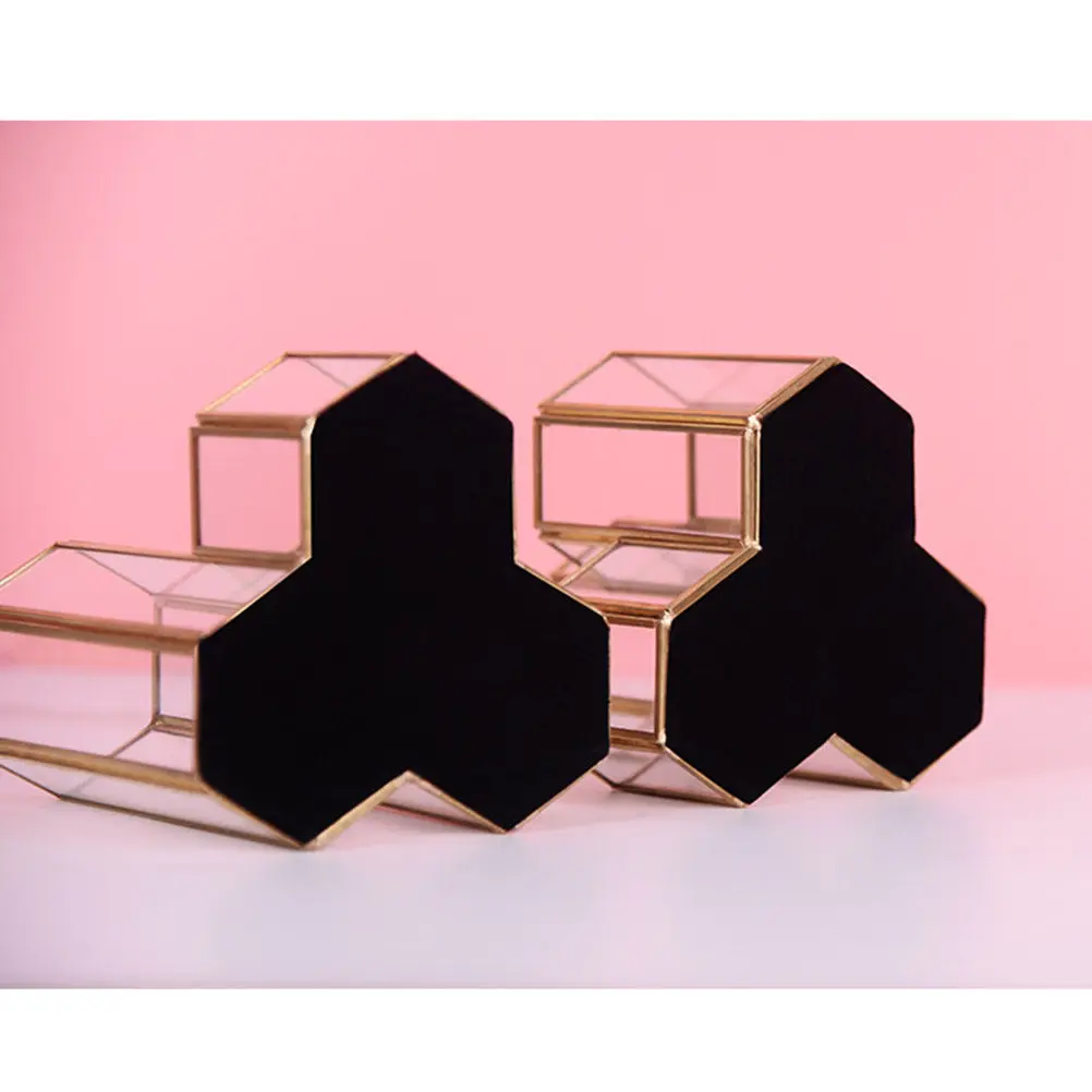 Glass Hexagon Pencil Holder Nordic Design Sturdy Pen Pot Gold Desk Organizer for Home Office Stationery Storage