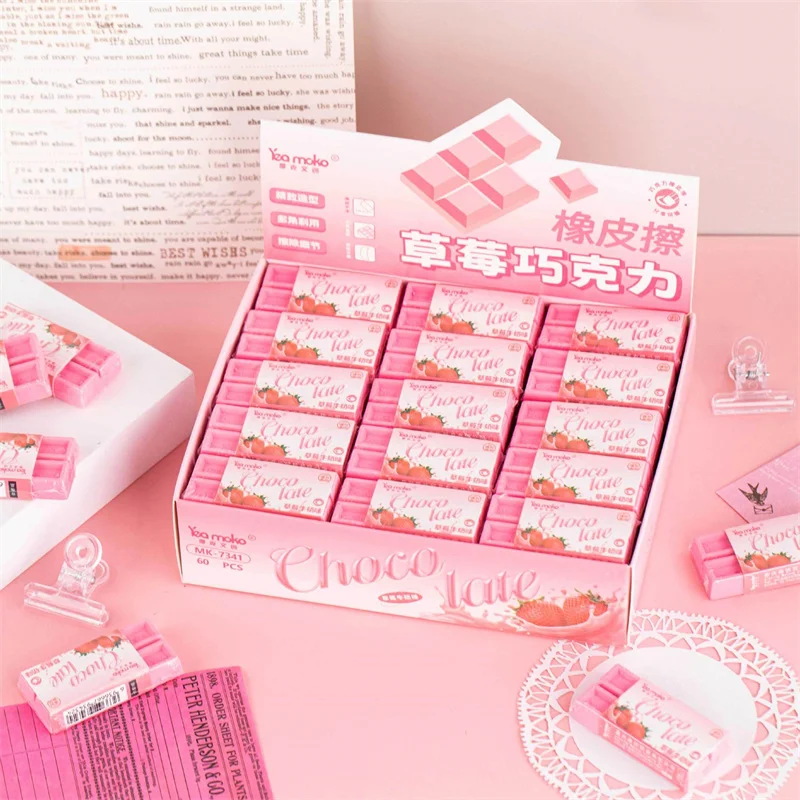 

60 pcs/lot Creative Chocolate Pencil Eraser Cute Writing Drawing Rubber Pencil Erasers Stationery Gifts School Supplies