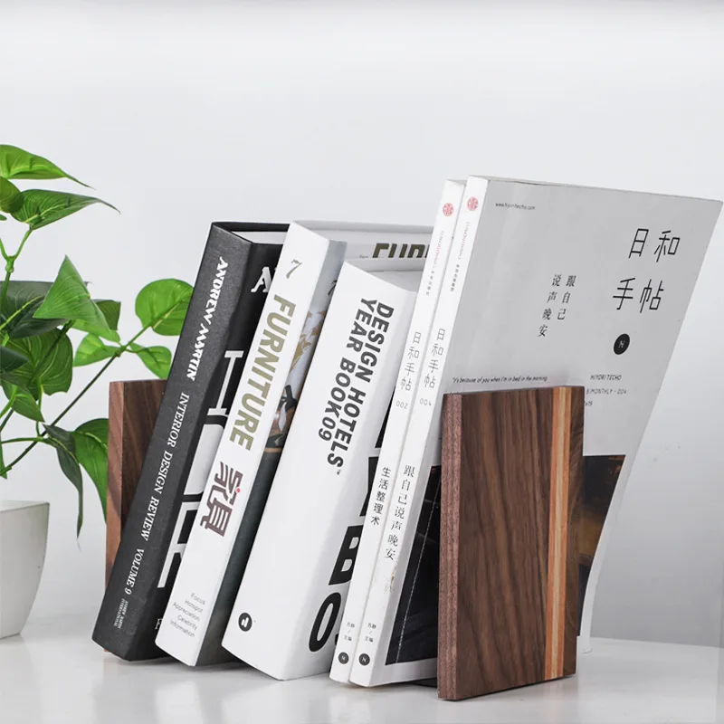 Imagem -04 - Noz Solid Wood Book Holder Prateleira Desk Livros Storage Organizer Bookends Escola Papelaria Suprimentos 1pc