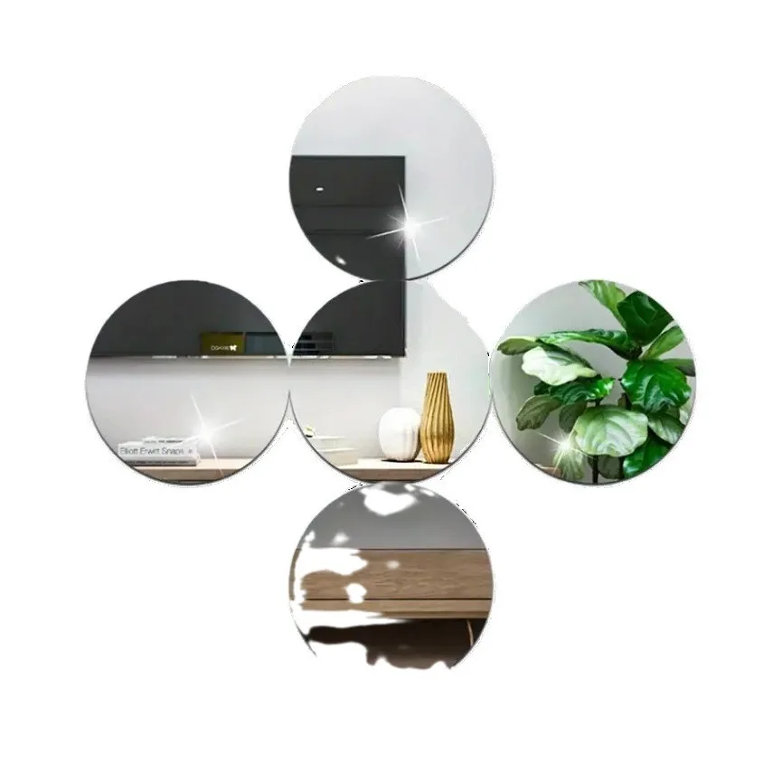 6 Pack Acrylic Round Mirrors Non Glass Round Mirror Plate Self Adhesive Mirror Stickers for Home Wall Decor or Wedding Table