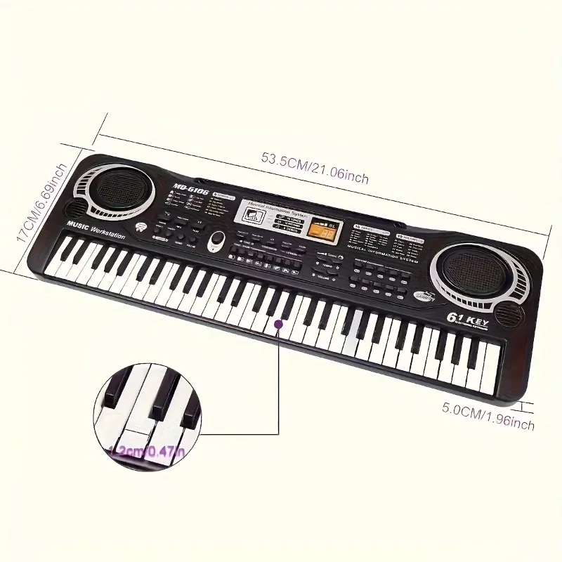 Electronic Piano Keyboard Portable 61 Keys Organ with Microphone Education Toys Musical Instrument Gift for Boy Girl Beginner