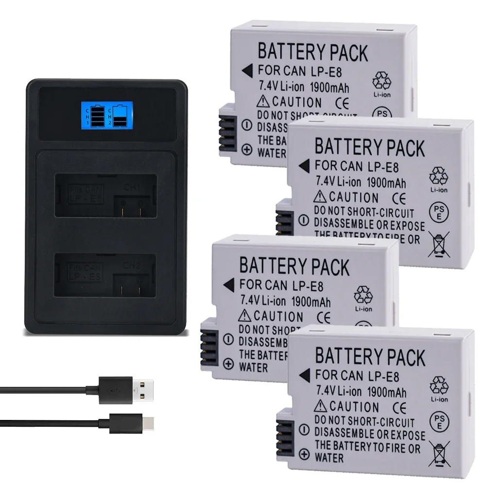 1900mah 7.4V LP-E8 LP E8 Batteries LED Dual Charger set do baterii Canon EOS 550D 600D 650D 700D X4 X5 X6i X7i