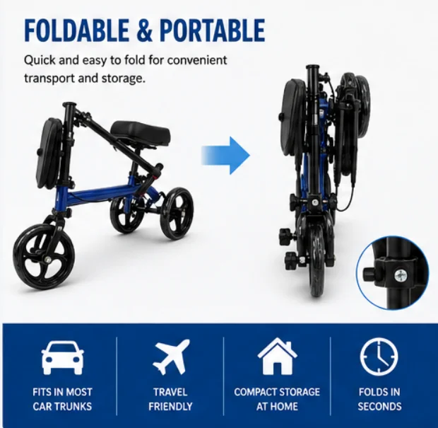 AIROW Seated Knee Walker Scooter Manual Mobility Aid for Lower-Leg Injury Support with Padded Seat and Disc Brake