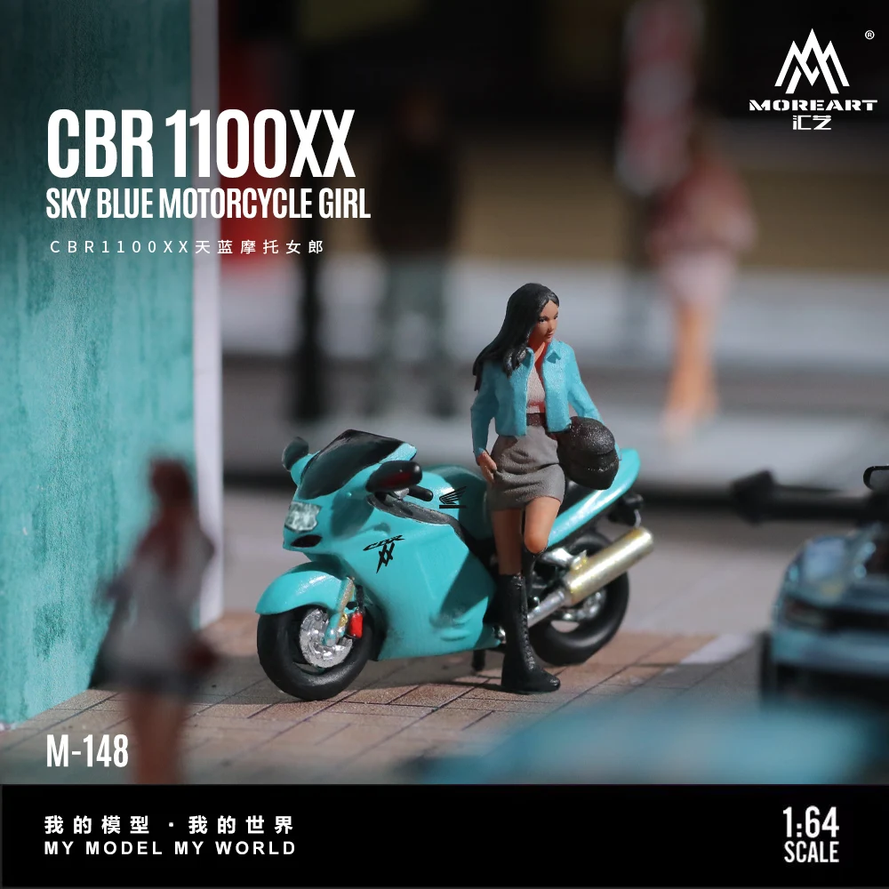 MoreArt 1:64 CBR1100XX Sky Blue Motorcycle Action Figure Resin Model, Miniature Scene Decoration Gift&Display