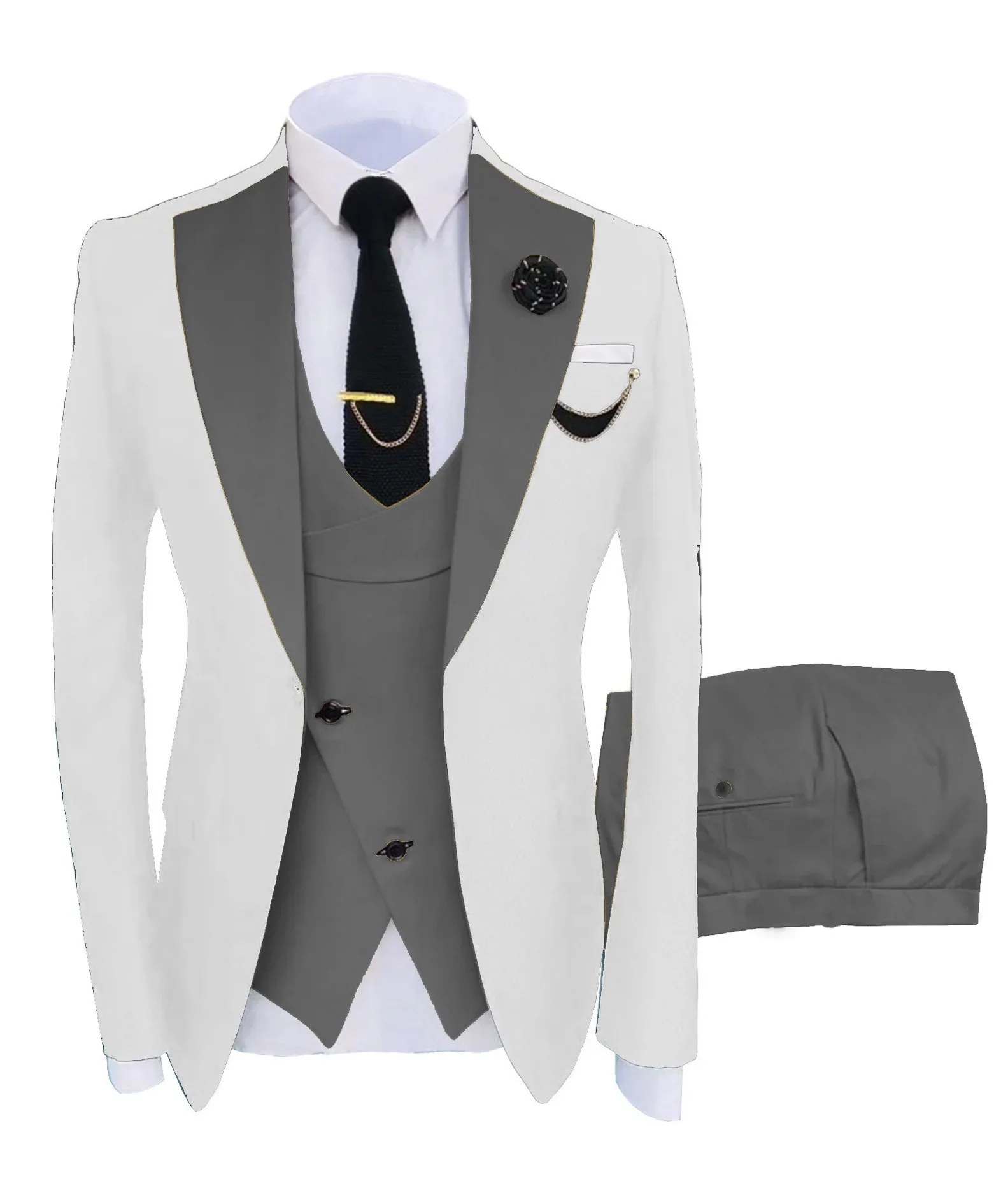 3 Pieces Men\'s Suit Peak Lapel Slim Fit Casual Tuxedos Groom Tailor Made (Blazer+Pants+Vest) Full set Elegant suit for men