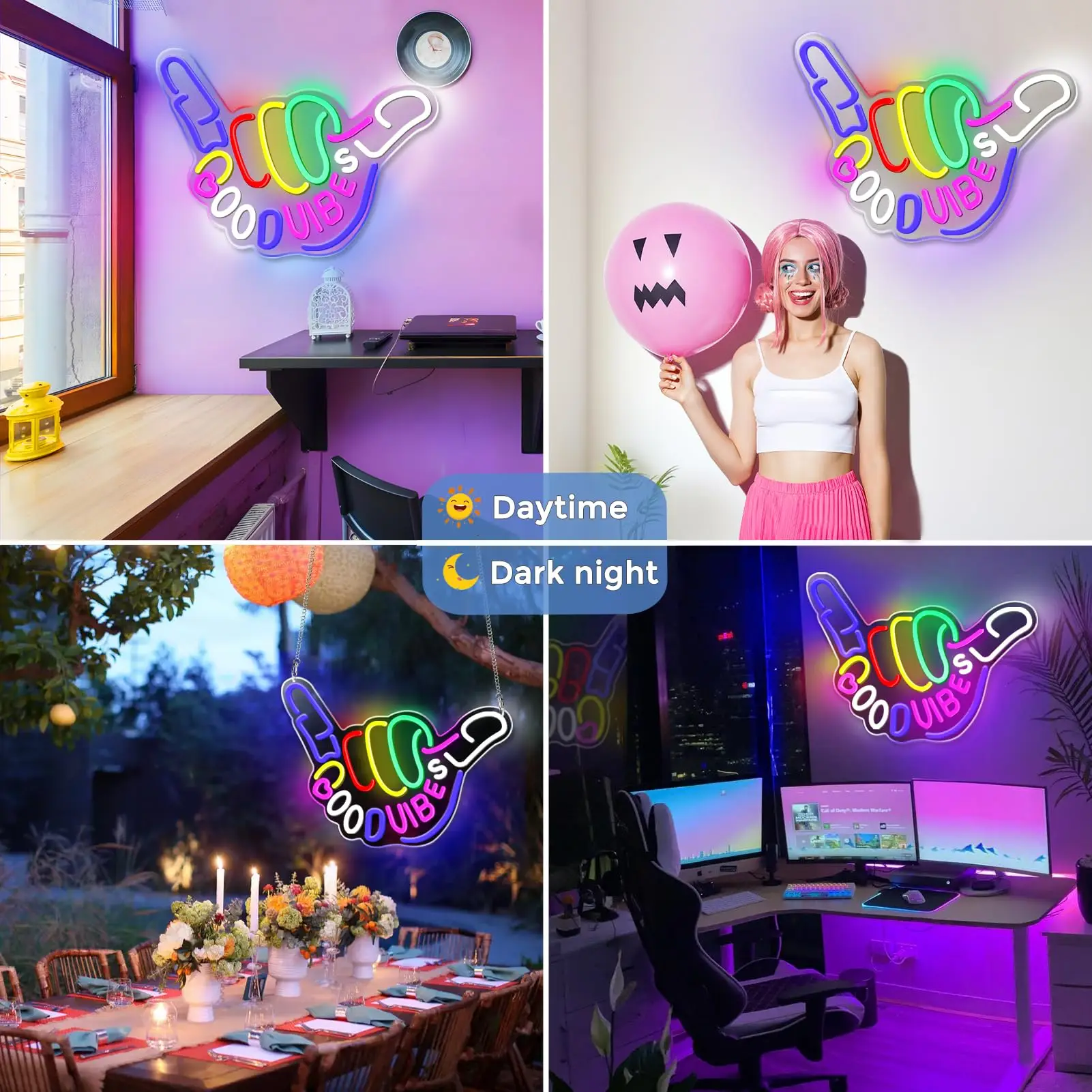Good Vibes Neon Sign Dimmable USB Powered LED Wall Light for Bedroom Game Room Party Club Home Decor Gift