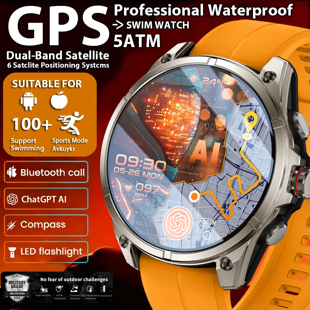 

2025 New Premium GPS Smart Watches Outdoor Altimeter Barometer AMOLED Screen Built-in GPS Compass Military Sports Smartwatch Men