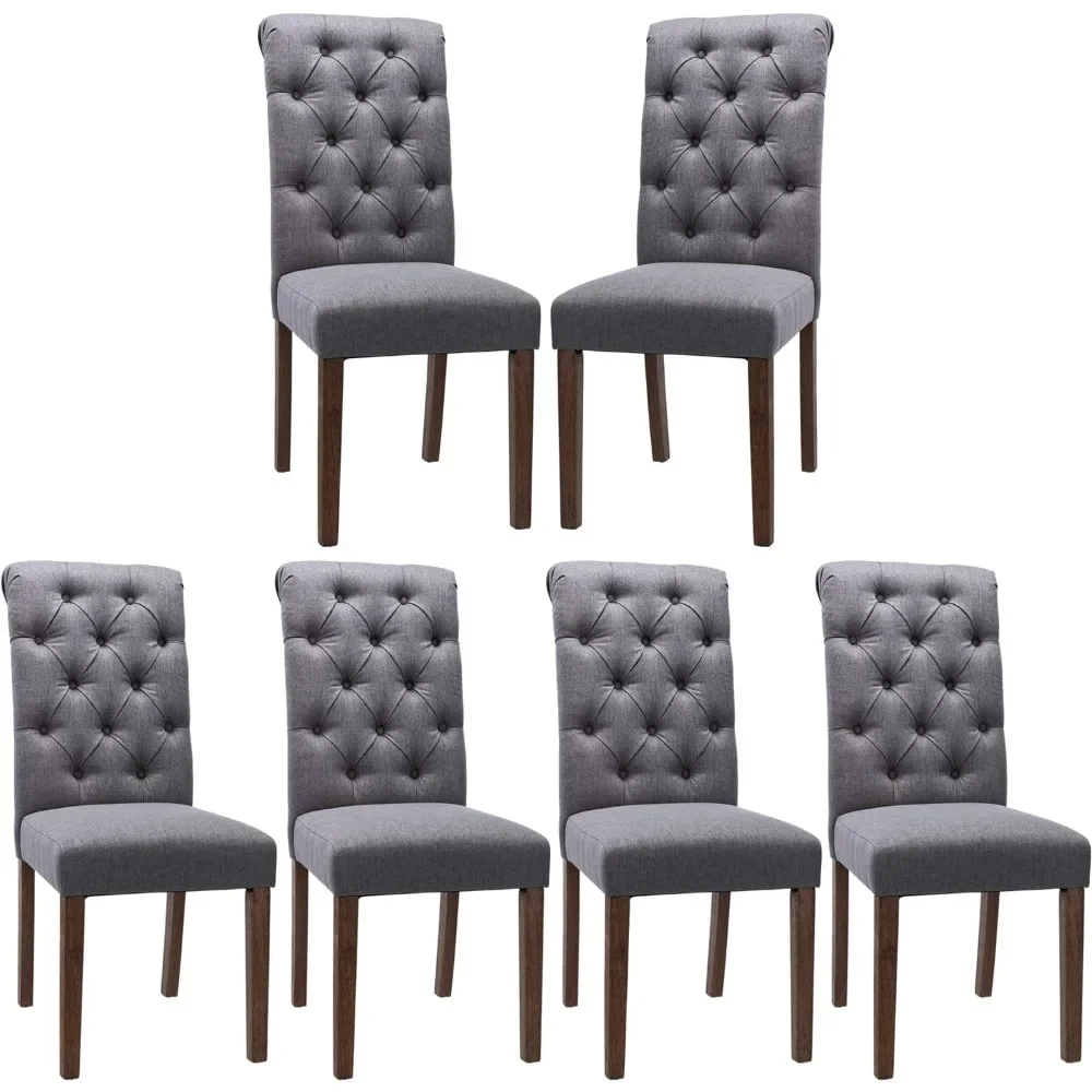 Button Tufted Diner Chair Set of 6, Upholstered Stylish Fabric Accent Parsons Chairs with Solid Wood Legs and Padded Seat