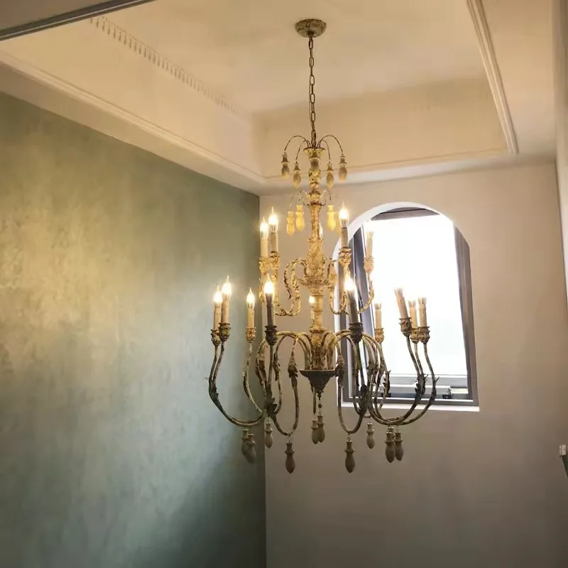 

Creative Villa Duplex Stair Chandeliers Bedroom Antique Country Pendant Lamp Living Room Restaurant Hanging Light Ceiling Mount