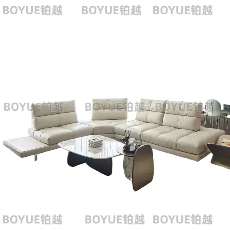 Italian Minimalist Retro Semi Green Leather Sofa High Backrest Oversized Deep Seat New Roman Style Living Room Furniture