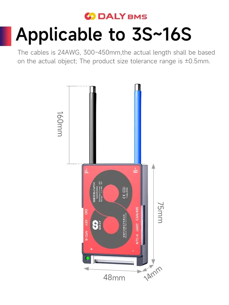 Daly Smart Lifepo4 BMS BT UART RS485 CAN 4S 8S 12V 24V Li-ion 3S 7S 10S 36V 40A 60A for lithium 18650 Battery