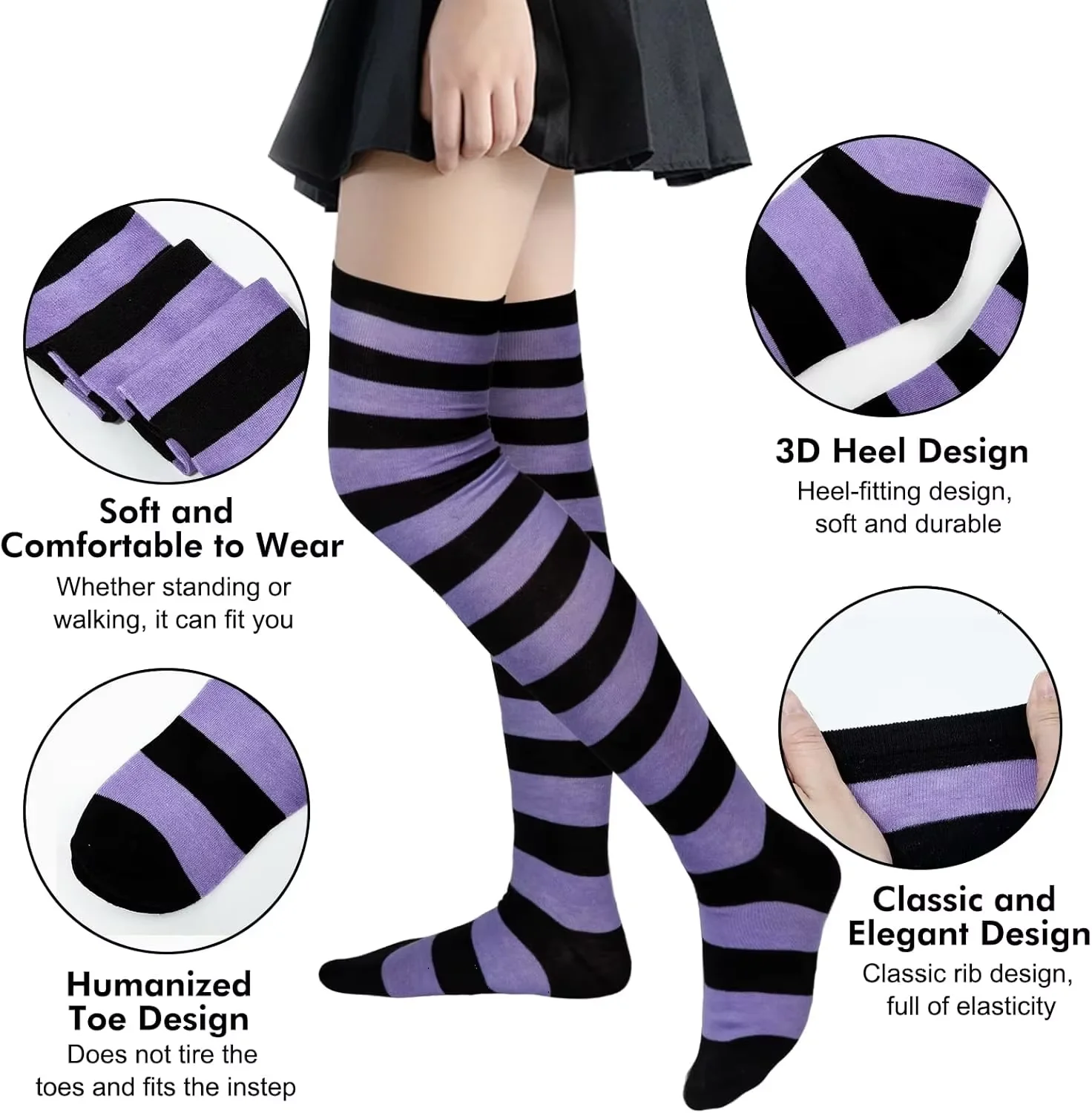 summer 1 pair of stylish knee length JK socks ladies striped socks high socks girls thigh socks. Multi-color striped cute socks