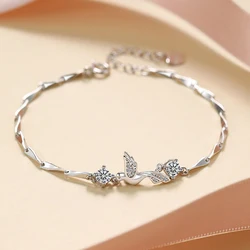 S925 Silver Blue Eucalyptus and Bird Bracelet with AAA CZ, Delicate Nature Theme Jewelry for Women Best Friend Birthday Gift