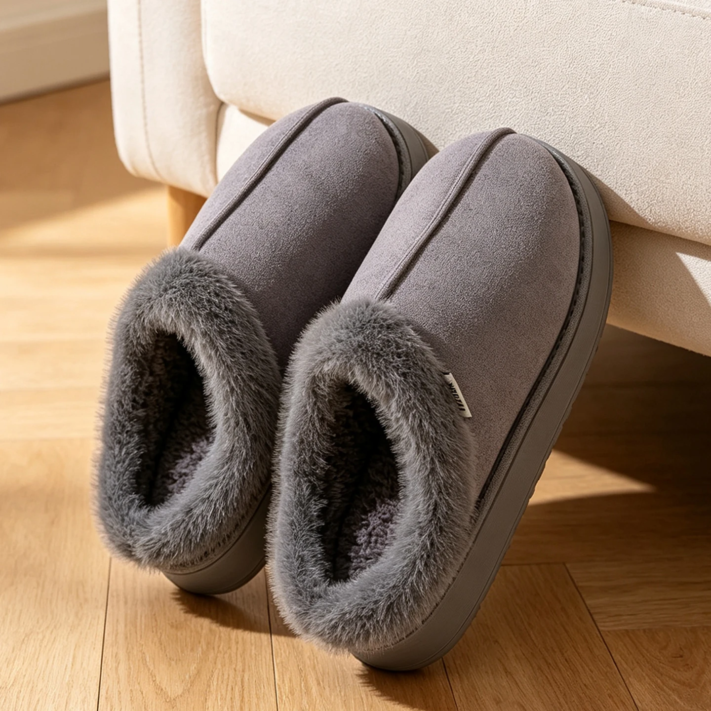 Gemütliche Plüsch-Herrenhausschuhe für den Winter, warm, dick, mit Fleece gefüttert, rutschfest, für den Innenbereich, weiche, rutschfeste, bequeme Hausschuhe für den Außenbereich – Detail 6