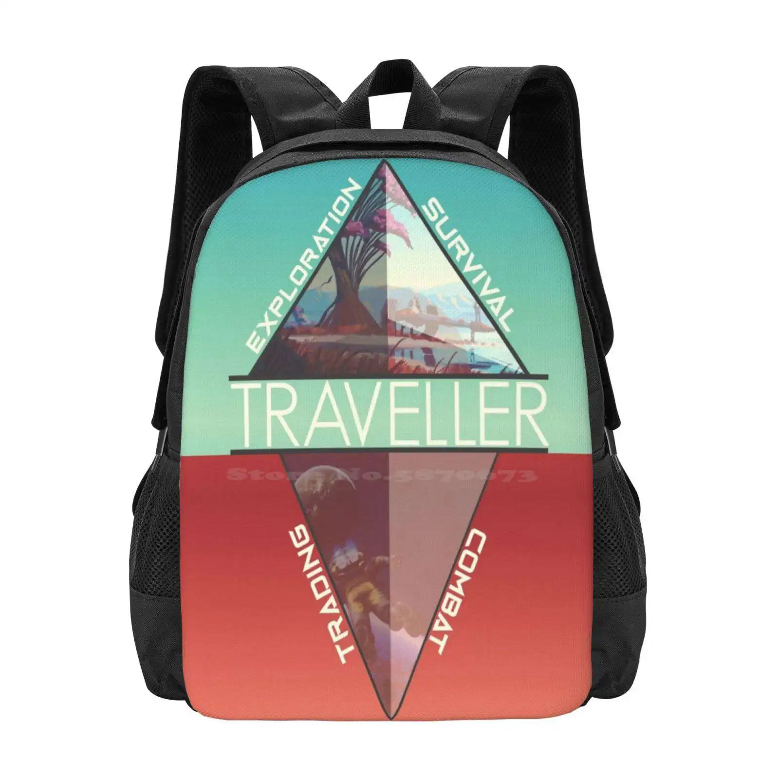 Traveller Teen College Student Backpack Pattern Design Bags Traveller Traveler No Mans Sky Atlas Explore Exploration Survive