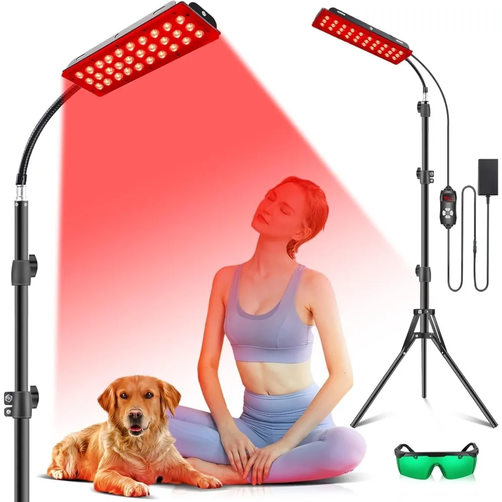 Lampa do terapii światłem czerwonym ze statywem, 660nm światło czerwone i 850nm blisko podczerwone światło, urządzenie do terapii światłem do użytku domowego na całe ciało, również do oczu.