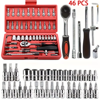 46pcs 1/4 Inch Drive Socket Set  Car Tool Kit, Bit Socket Wrench Set Metric Mechanic Tool Set Car accessories Ratchet Wrench Set