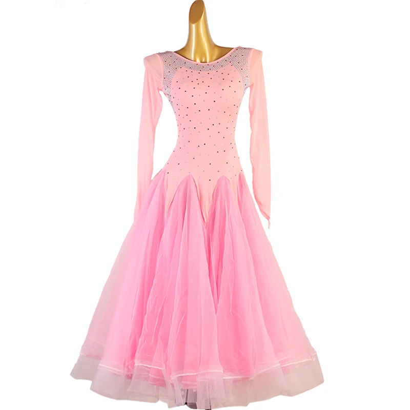 Pink Modern Dress National Standard Large Swing Skirt With Diamond Inlay Social Dance Waltz Performance Competition Uniform New