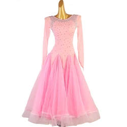 Pink Modern Dress National Standard Large Swing Skirt With Diamond Inlay Social Dance Waltz Performance Competition Uniform New