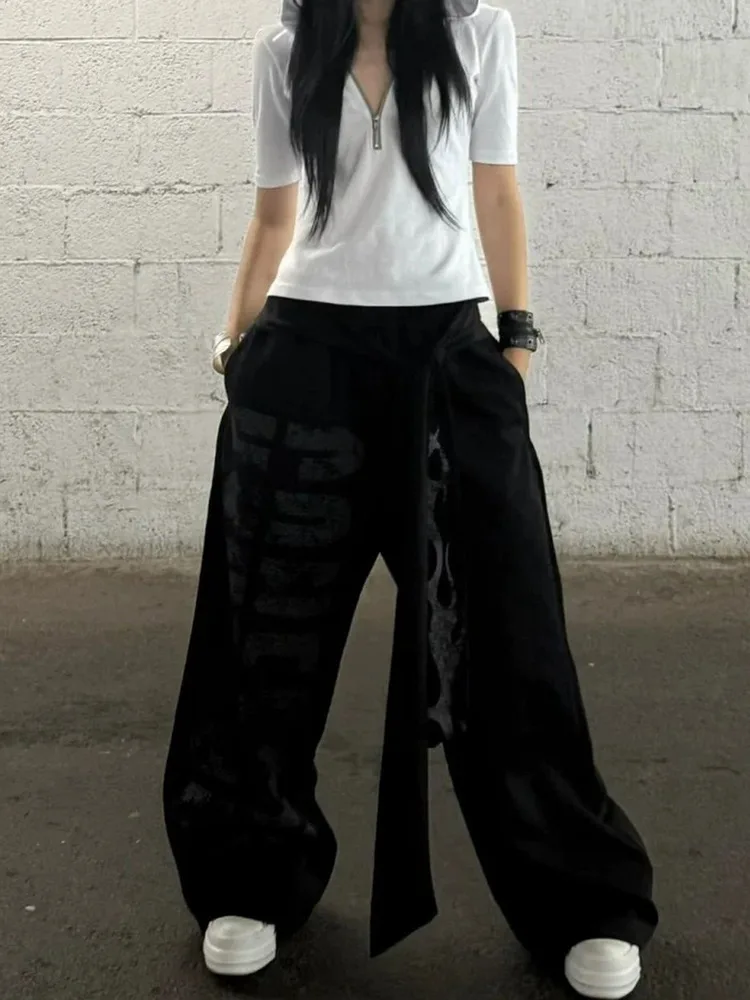 American Jazz jambe droite pantalons décontractés automne nouveau Sle Street Dance femmes à la mode marque lettre imprimer flamme Sa danse Lo...