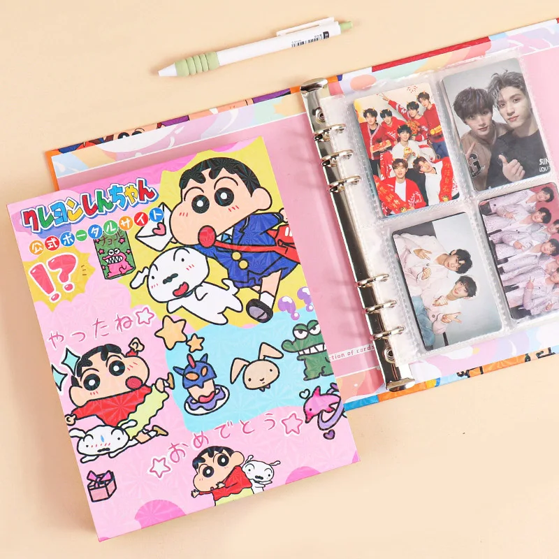 New Kawaii Crayon Shin-Chan Album Cartoon Anime Small Card Storage Book Four Palace Grid Idol Small Card Storage Book Gift Toy