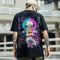 One Piece Men's T-Shirt GEAR 5 Anime Luffy Print Cotton Tops Streetwear Fashion Manga Short Sleeve T Shirts Y2k Mens Clothing