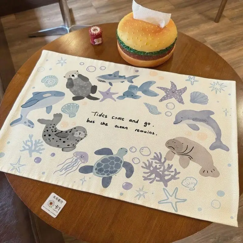 VIKAMA Blue Ocean Sea Turtle Dolphin Dining Placemat Table Mat Kitchen Decor Tabletop Dinnerware Nautical Soft Durable Cozy Fun