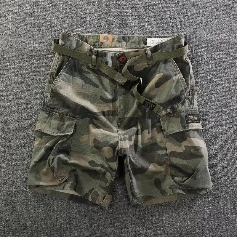 Outdoor Men's Camouflage Tooling Summer Shorts Trendy Retro Loose Pocket Straight Half Pants Casual Pants Shorts for Men Jorts