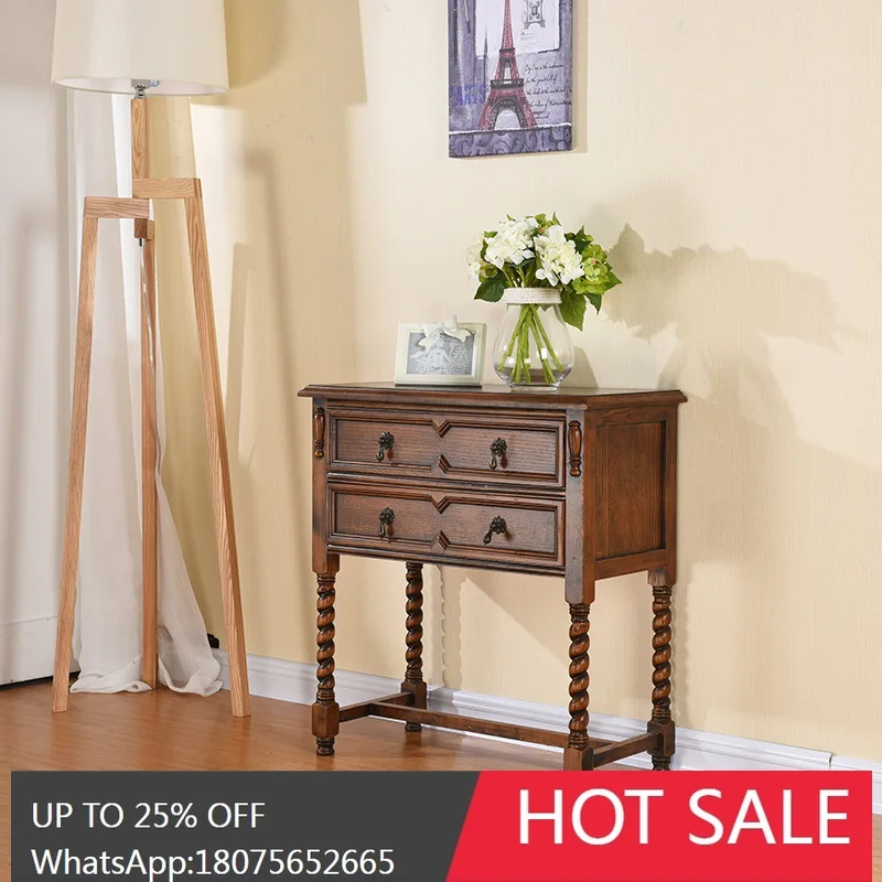 HLZ American Retro Style Wooden Small Table Study Furniture Simple Bedroom Decor Storage Table