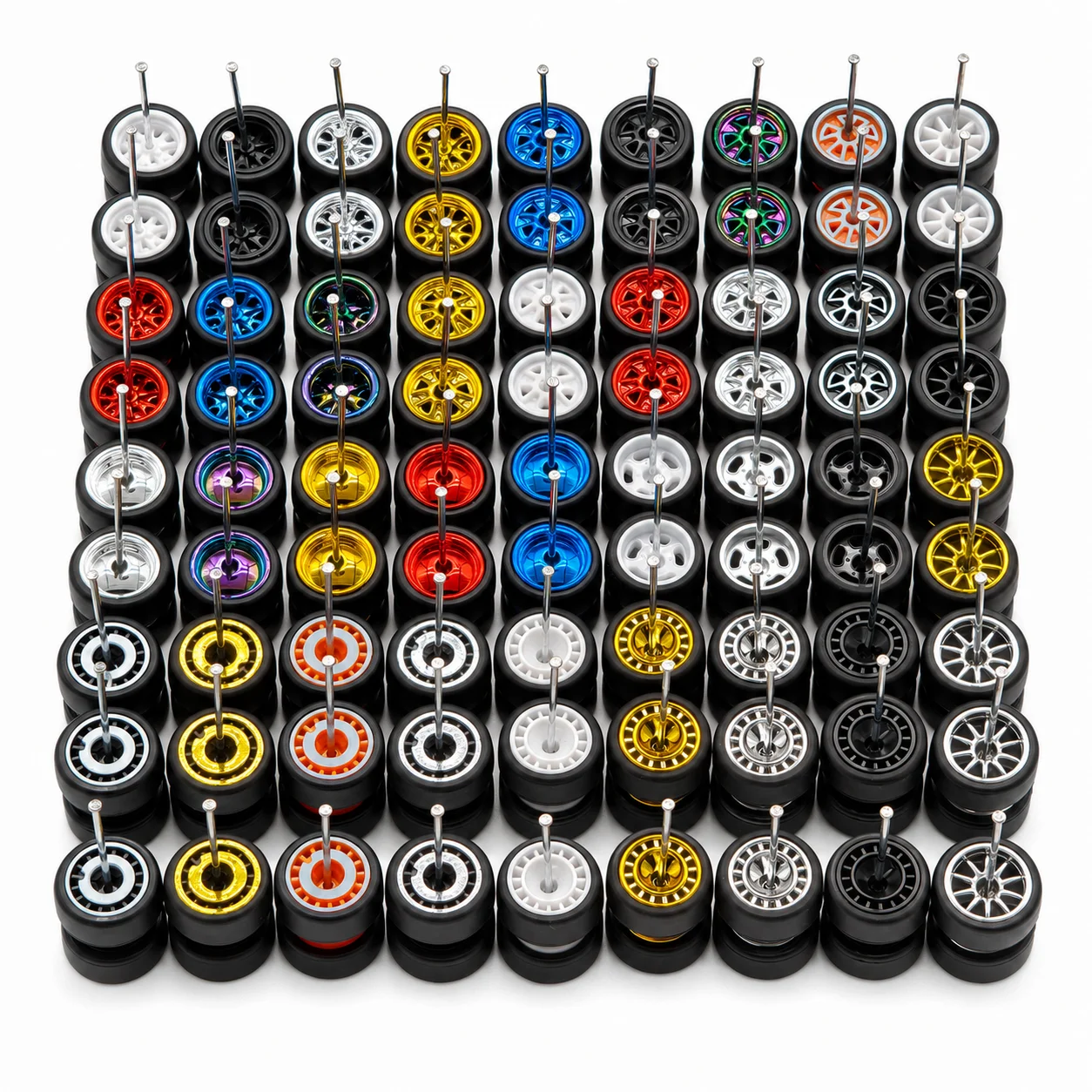 X-Scale 11mm 1/64 Model Car Rubber Tires and Wheel Rims with Metal Axle for 1:64 Diecast Miniature Toy Car Modification Parts