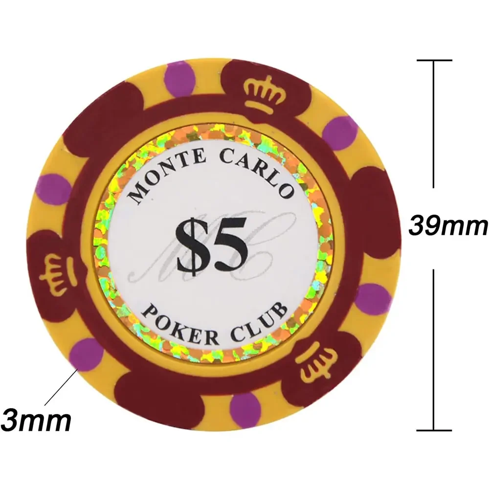 10pcs/Lot Clay Poker Chips 14 Gram Monte Carlo Professional 39mm Casino Poker Chips Texas Hold'em Poker 21 O'clock Entertainment