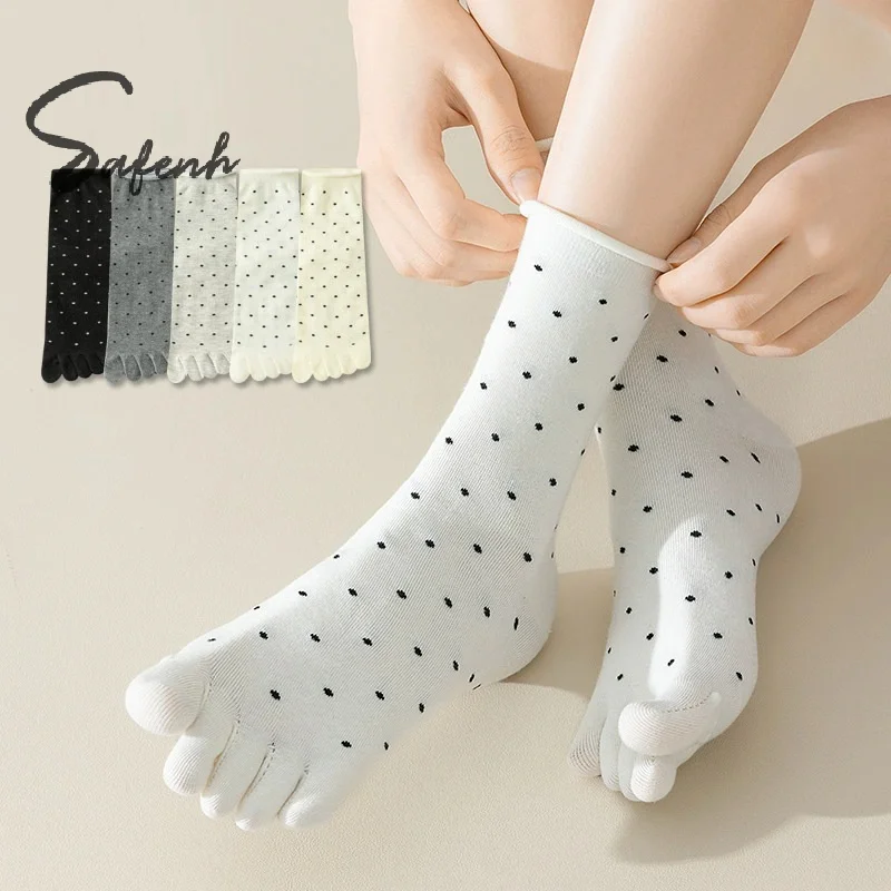 1 Pairs Toe Socks Women Middle Tube Five Finger Socks Cute Dots High Quality Cotton Crew Socks With Separate Fingers