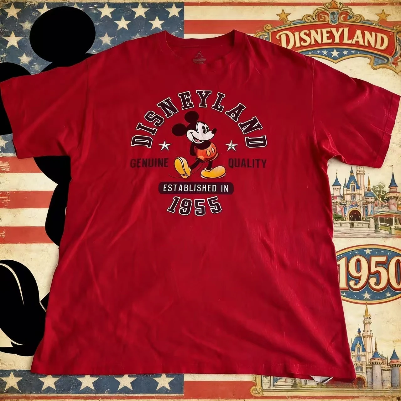Disney Summer 2026 Mickey Mouse Red 100% Pure Cotton Printed T-shirt for Men and Women Outdoor Casual Breathable Top Y2k