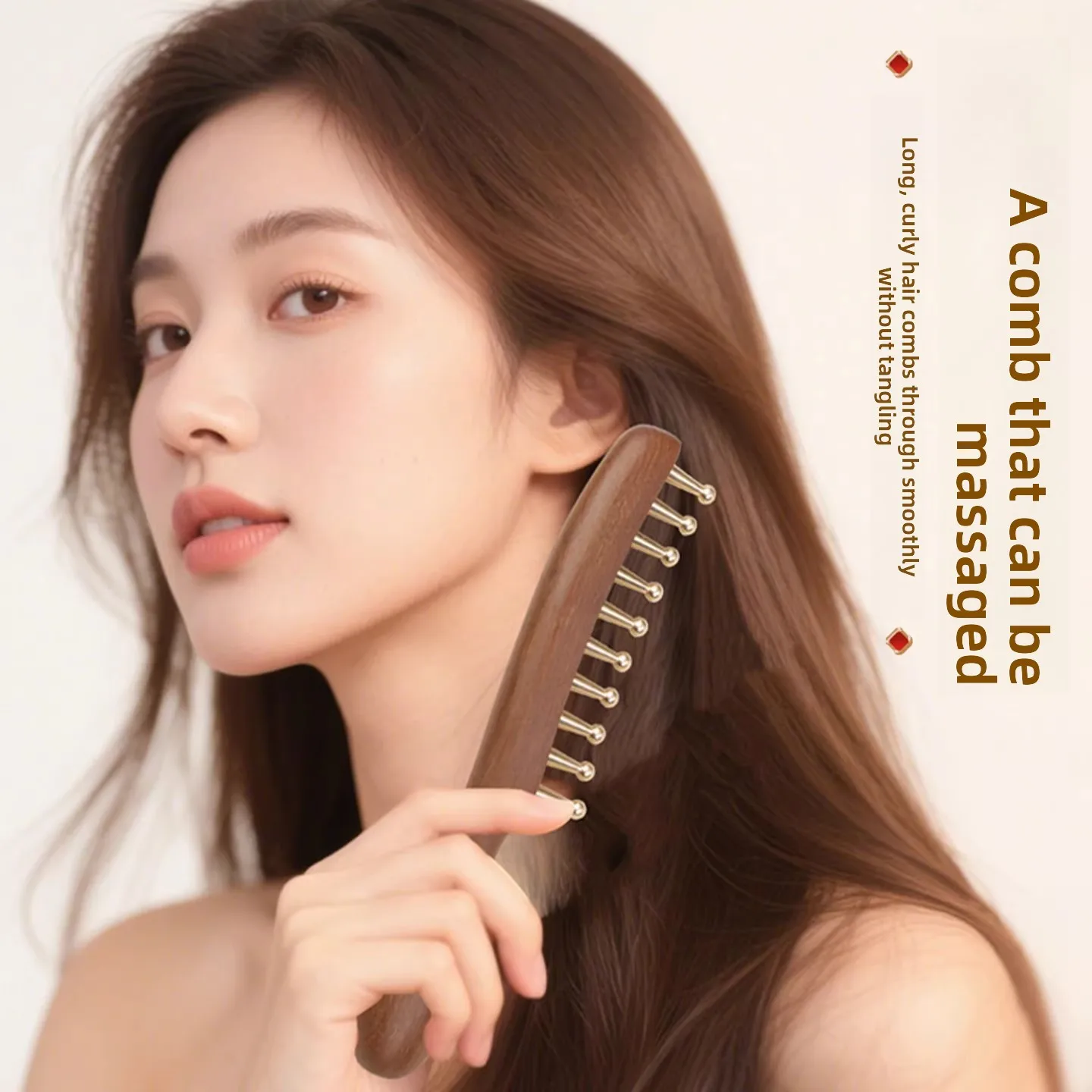 Brass Meridian Massage Comb, Thickened Wide Tooth Gold Sandalwood Scalp Comb for Head Meridian Relief,Portable Gua Sha Hair Comb