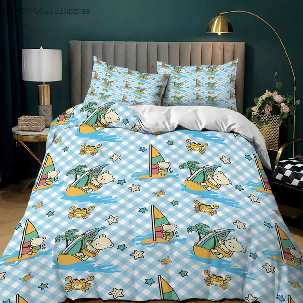 Nautical Boat Sail Sea Blue Duvet Cover Bedding Set Comforter Linen Pillowcases For Kids Adults Single Double King Queen