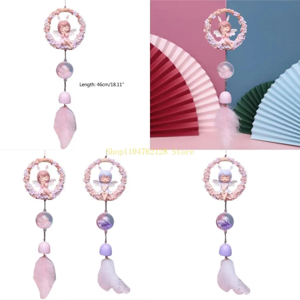 Japanese for Creative Resin Wreath Wind Chimes Sweet Cartoon Angel Hanging Pendant Dream Catcher Home best sale,New Year Gift