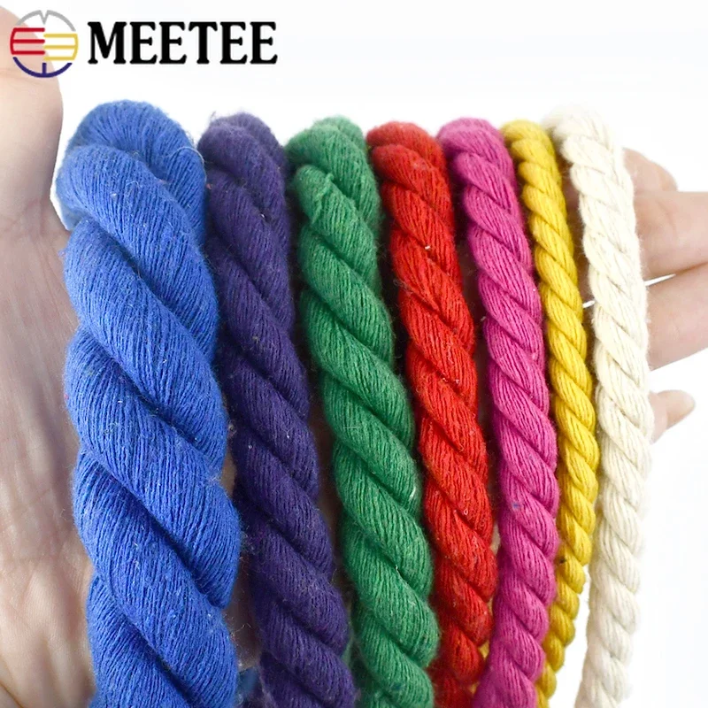 5M 5/8/10/12/20mm Cotton Rope Mixed Colored Ropes Braid for Decoration Three-strand Twisted Cord Bag Home String Sewing Material