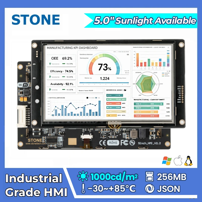 STONE A 5.0 inch Industrial HMI Display Panel TFT LCD with None Touch Screen RS232/RS422/RS485/TTL 800*480
