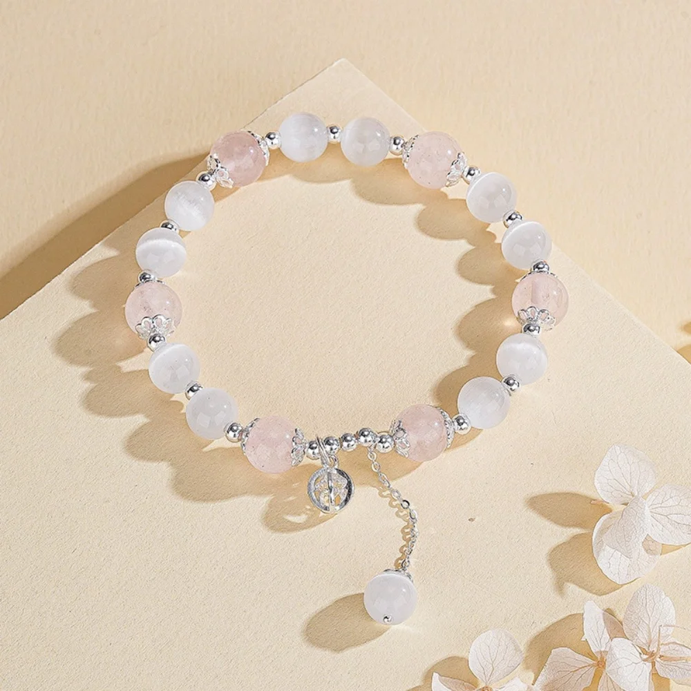 

Браслет с имитацией опалового камня, стерлинговое серебро S925, нишевый светильник, роскошные высококачественные ювелирные изделия из розовых кристаллов и бисера