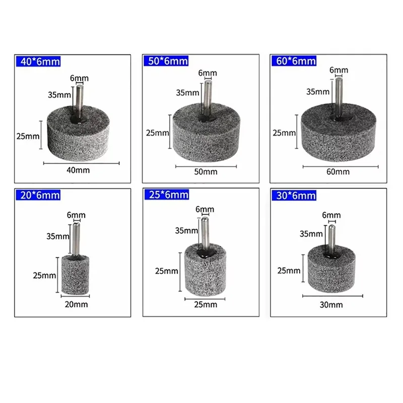 

1–2 Pcs 6mm Shank Cylindrical Fibre Grinding Heads Polishing Wheels, Electric Grinding Heads 20/25/30/40/50mm For Drill Grinders