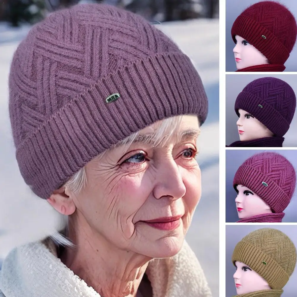 

Fashion Winter Hat Women Fleece Thickened Middle-aged Elderly Knit Cold Mother Old Lady Party Cool Bucket Warm Keep Cap