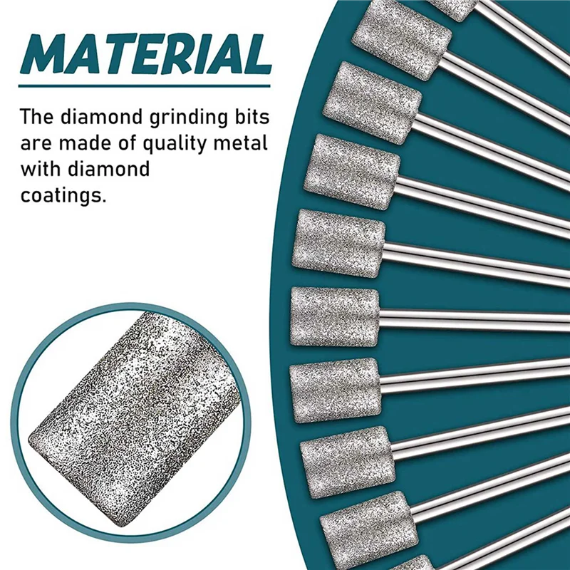 

20 шт., алмазная шлифовальная головка, хвостовик 1/8, 8 мм, головка блока цилиндров, алмазная головка для большинства вращающихся инструментов, шлифовальная машина