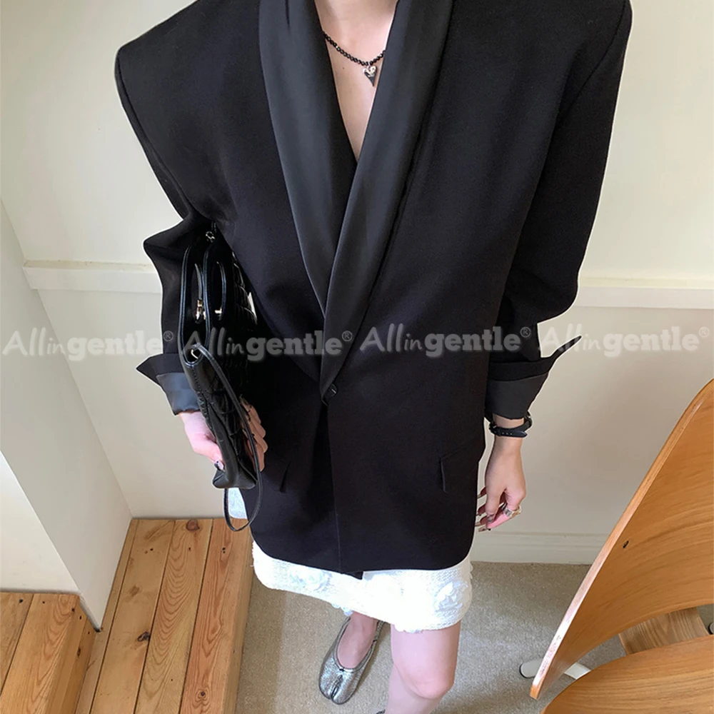 Women's Loose Fit Oversized Blazer Single Button Casual Work Jacket for Office Holiday Daily Wear