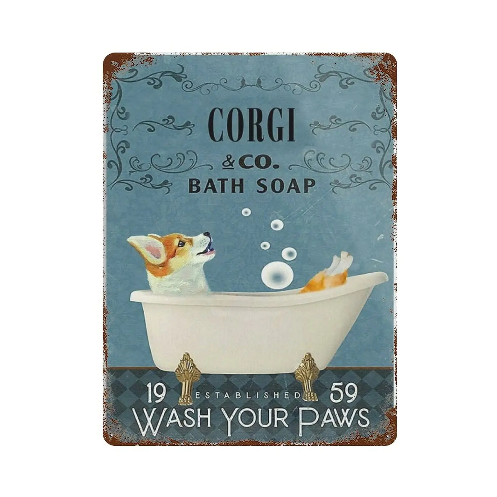 

Винтажный металлический плакат Corgi Co. Bath в стиле ретро