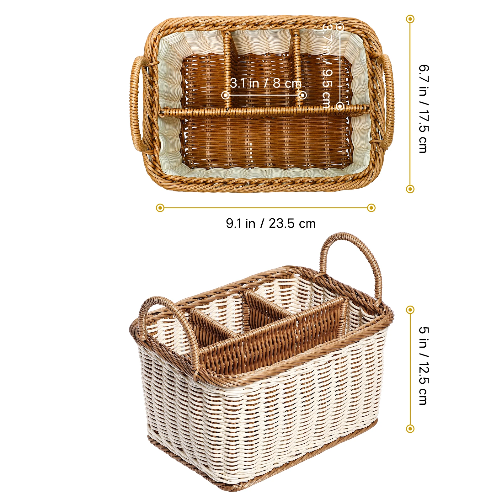 

1Pcs Storage Basket Hand Woven Rattan-Like Divided Organizer for Kitchen Utensils Fruit Snacks Toiletries Holder
