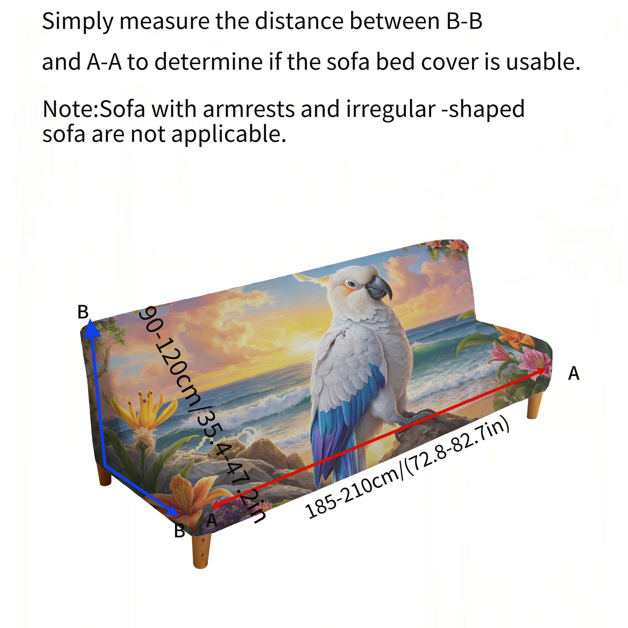 All-inclusive elastic sofa bed cover, sea view sunset white parrot sofa bed cover, easy installation, machine washable