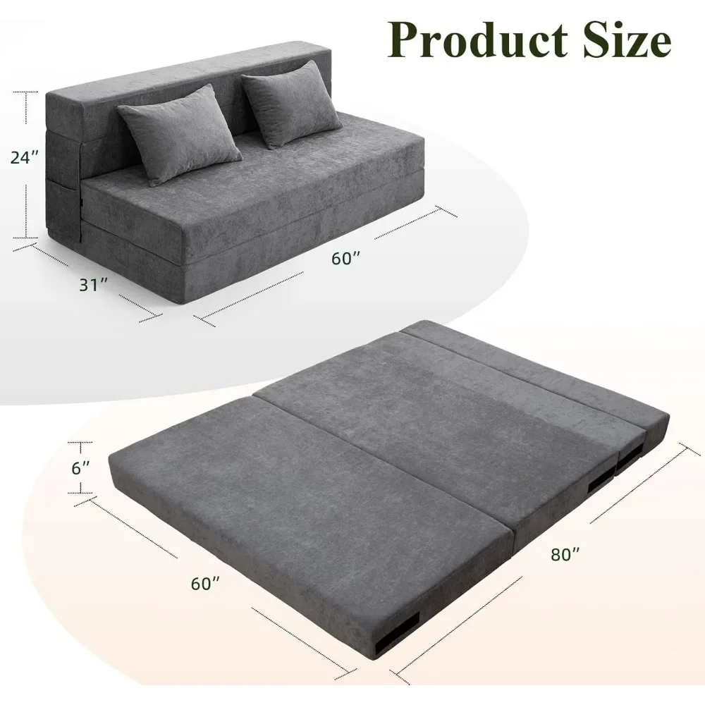 Double sofa bed, pull-out sofa bed with pillows, pull-out sofa, memory foam floor mattress, futon sofa, removable cover