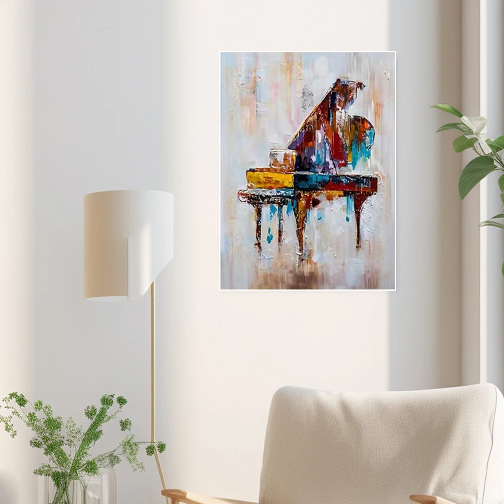 

100% Handmade Vienna Grand Theatre Piano Wall Art Picture Abstract Thick Color Music Oil Painting On Canvas For Home Decor Art