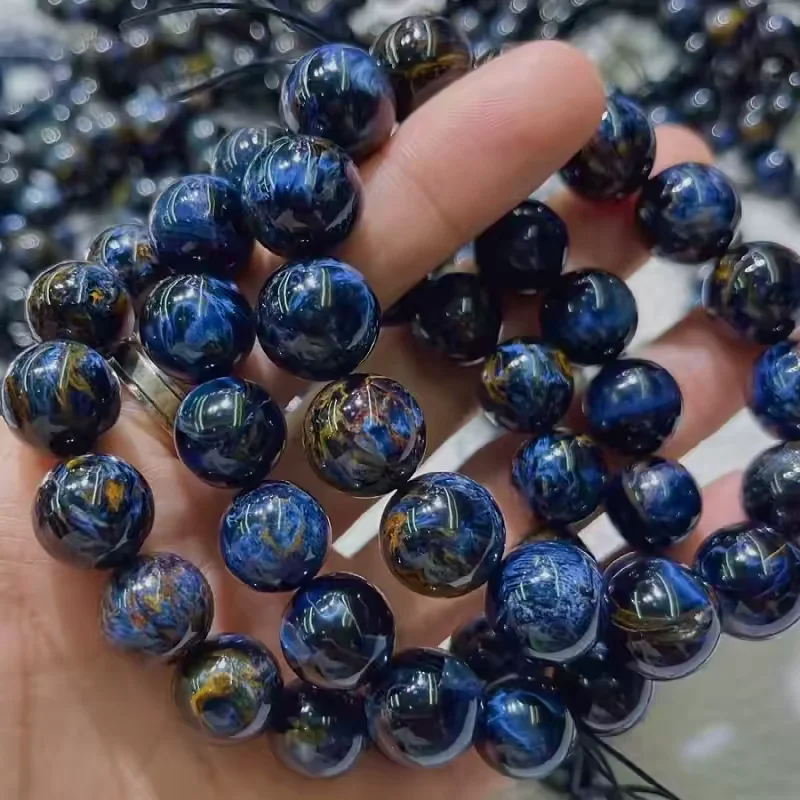 Natural Blue Pietersite Chatoyant Beads Bracelet Women Yellow Pietersite Rare Round Beads Cat Eye Rare Namibia AAAAA view 3