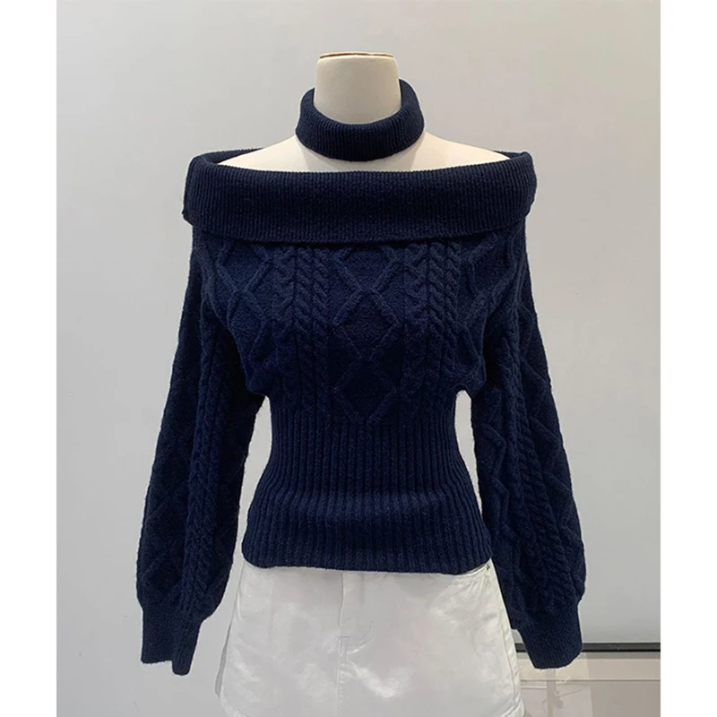 

MEXZT Off Shoulder Sweater Women Sexy Cropped Knitted Pullovers Korean Fashion Slash Neck Knitwears Winter Long Sleeve Jumpers